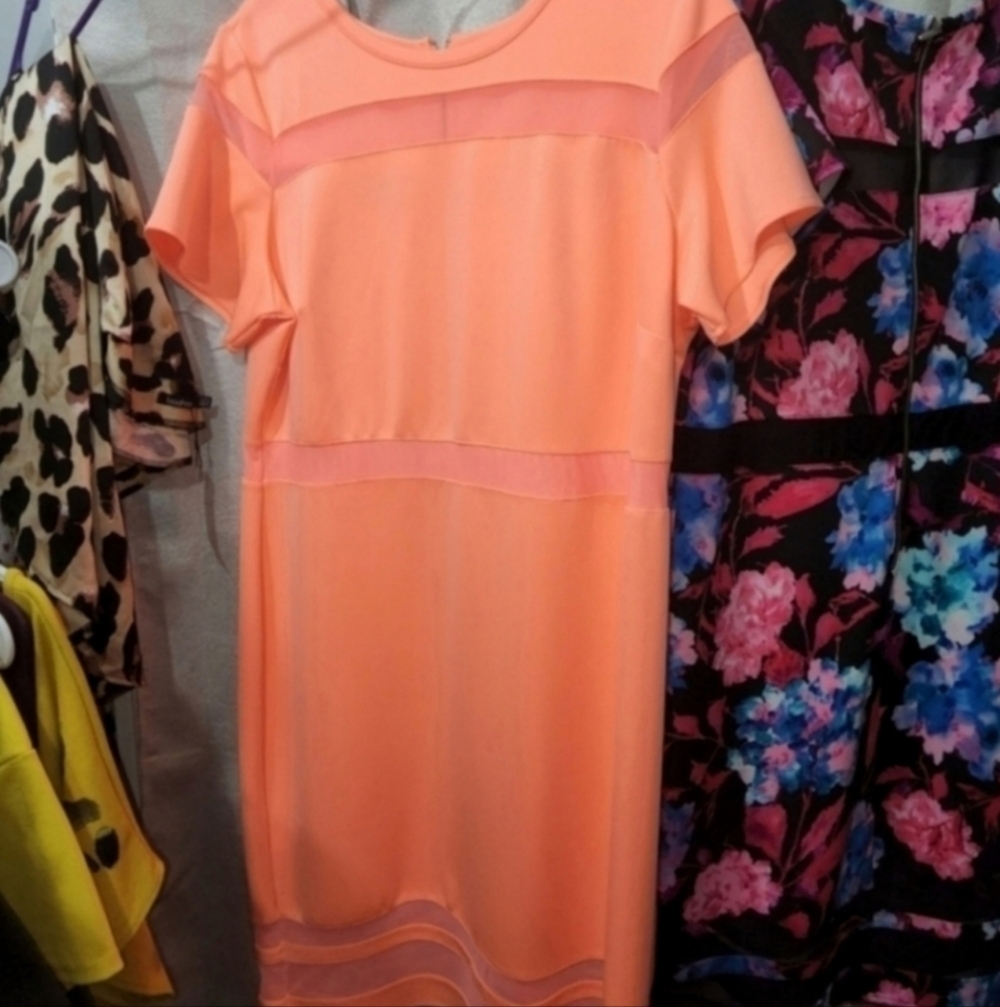Nwot Boutique+ neon coral mesh dress size 3x